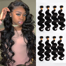 Load image into Gallery viewer, 10a Hair Body Wave Human Hair Weave Bundles 4pc Virgin Hair Bundles Natural Black Hair Extensions