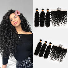 Load image into Gallery viewer, 10a Water Wave Human Hair Bundles With 13x4 Frontal Closure Brazilian Hair Weave Bundles With Lace Frontal Closure Virgin Hair