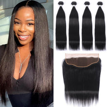 Load image into Gallery viewer, 8A Brazilian Straight 4 Bundles With 13x4 Lace Frontal 100% Human Hair