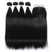 Load image into Gallery viewer, 8A Straight Brazilian Human Hair 4 Bundles with 4x4 Closure
