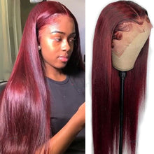 Load image into Gallery viewer, 99J Lace Front Wig Straight Human Hair For Women Peruvian Deep Part Wig