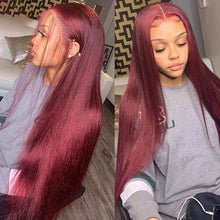 Load image into Gallery viewer, 99J Lace Front Wig Straight Human Hair For Women Peruvian Deep Part Wig