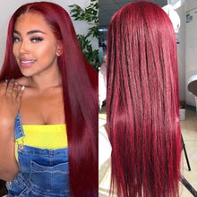 Load image into Gallery viewer, 99J Lace Front Wig Straight Human Hair For Women Peruvian Deep Part Wig