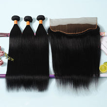 Load image into Gallery viewer, 9A Straight Human Hair 3 Bundles with 13x4 Lace Frontal 10-28 Inches