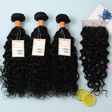 Load image into Gallery viewer, NY Virgin Hair 9A Water Wave Hair 3 Bundles with 4x4 Lace Closure Unprocessed Virgin Human Hair