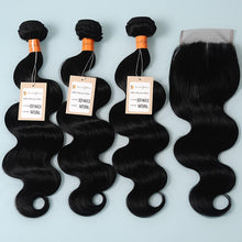 Load image into Gallery viewer, 9a Body Wave 3 Bundles With Closure Human Hair Bundles With 4x4 Lace Closure Human Hair Extension