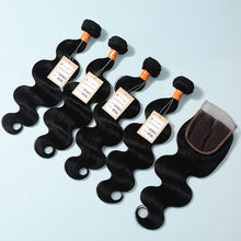 Load image into Gallery viewer, 9a Body Wave Virgin Hair 4 Bundles With 4x4 Lace ClosureHuman Hair Bundles With Lace Closure Virgin Hair Extension