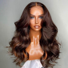 Load image into Gallery viewer, Body Wave Dark Brown Peruvian Human Hair Wig Transparent Lace Front Wig