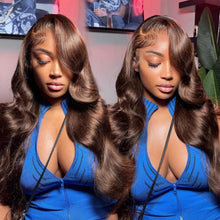 Load image into Gallery viewer, Body Wave Dark Brown Peruvian Human Hair Wig Transparent Lace Front Wig