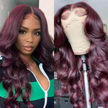 Load image into Gallery viewer, Brazilian Body Wave Lace Front Wig Colored Burgundy Human Hair Wig
