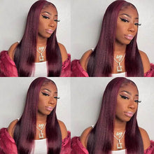 Load image into Gallery viewer, Burgundy Lace Front Human Hair Wigs Straight Pre Plucked Baby Hair 10-28 inch