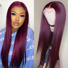 Load image into Gallery viewer, Burgundy Lace Front Human Hair Wigs Straight Pre Plucked Baby Hair 10-28 inch