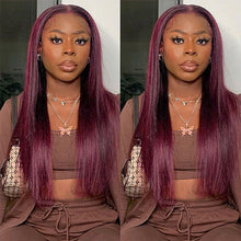 Load image into Gallery viewer, Burgundy Lace Front Human Hair Wigs Straight Pre Plucked Baby Hair 10-28 inch