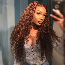 Load image into Gallery viewer, Dark Brown Deep Wave Frontal Wig Pre Plucked Lace Front Human Hair Wigs