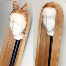 Load image into Gallery viewer, Honey Blonde Human Hair Wig Transparent lace Wigs Ginger blonde lace front wig Peruvian Straight human hair wigs
