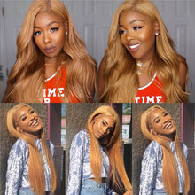 Load image into Gallery viewer, Honey Blonde Human Hair Wig Transparent lace Wigs Ginger blonde lace front wig Peruvian Straight human hair wigs