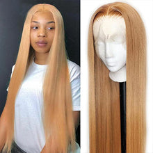 Load image into Gallery viewer, Honey Blonde Human Hair Wig Transparent lace Wigs Ginger blonde lace front wig Peruvian Straight human hair wigs