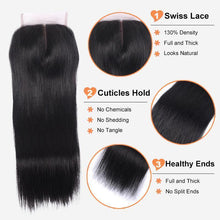 Load image into Gallery viewer, NY Virgin Hair 10a Straight human hair 3 Bundles+4x4 Lace Closure.