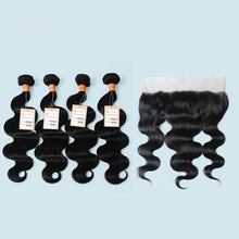 Load image into Gallery viewer, NY Virgin Hair 9a 13x4 Lace Frontal Closure With 4 Bundles Virgin Hair Body Wave Human Hair Bundles With Lace Frontal Closure