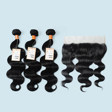 Load image into Gallery viewer, NY Virgin Hair 9a Virgin Hair Weave 3 Bundles With 13x4 Lace Frontal Closure Double Weft Body Wave