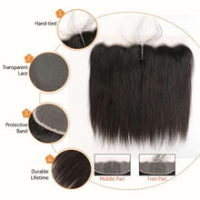 Load image into Gallery viewer, Brazilian Straight Hair Free/Middle Part HD Lace Frontal 13x4 Ear To Ear Lace Frontal Remy Human Hair Closure
