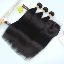 Load image into Gallery viewer, 9A Straight Brazilian Human Hair Extensions 3 Bundles With Closure 10-28 Inches