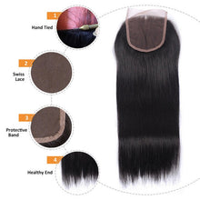 Load image into Gallery viewer, NY Virgin Remy Hair 8A Straight Hair Extensions 3 Bundle With Swiss 4x4 Lace Closure