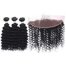 Load image into Gallery viewer, NY Virgin Hair 8a Brazilian Deep Wave 3 Bundles With 13x4 Frontal