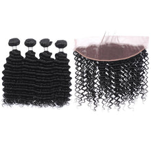 Load image into Gallery viewer, NY Virgin Hair 8a Deep Wave Human Hair 4 Bundles With 13x4 Frontal 10-28 Inches