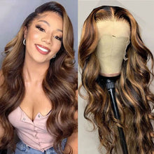 Load image into Gallery viewer, Ombre Body Wave Human Hair Wig P4 27 Highlight Transparent Lace Front Wigs