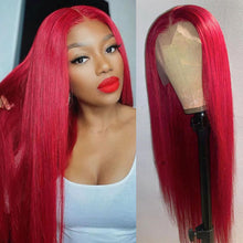 Load image into Gallery viewer, Red Lace Front Human Hair Wigs Straight Brazilian Hair Wig