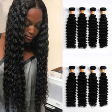 Load image into Gallery viewer, 10a Deep Wave Brazilian Virgin Human Hair Extension 4pcs Lot 10"- 28" Natural Color 100% Human Hair Weave Bundles
