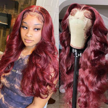 Load image into Gallery viewer, 99J Body Wave Lace Front Wig Brazilian Remy Hair Wig Transparent Lace Front Wig
