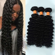 Load image into Gallery viewer, 9A Deep Wave 3 Bundles Virgin Hair Weave Bundles Natural Black Color Hair Extensions
