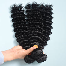 Load image into Gallery viewer, NY Virgin Hair 9a Deep Wave 3 Bundles With 13x4 Lace Frontal Raw Virgin Human Hair 3 Bundles With Closure
