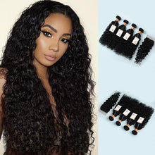 Load image into Gallery viewer, 9a Water Wave 4 Bundles with 4x4 Lace Closure 100% Virgin Human hair Unprocessed Hair Extensions Natural Black Color
