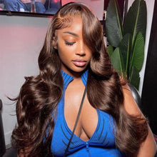 Load image into Gallery viewer, Body Wave Dark Brown Peruvian Human Hair Wig Transparent Lace Front Wig
