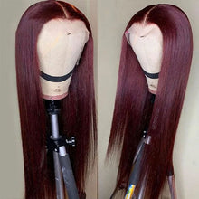 Load image into Gallery viewer, Burgundy Lace Front Human Hair Wigs Straight Pre Plucked Baby Hair 10-28 inch
