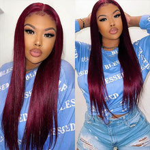 Load image into Gallery viewer, Burgundy Lace Front Human Hair Wigs Straight Pre Plucked Baby Hair 10-28 inch
