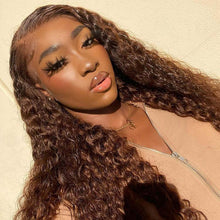 Load image into Gallery viewer, Dark Brown Deep Wave Frontal Wig Pre Plucked Lace Front Human Hair Wigs

