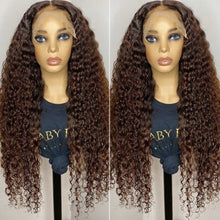 Load image into Gallery viewer, Dark Brown Deep Wave Frontal Wig Pre Plucked Lace Front Human Hair Wigs
