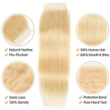 Load image into Gallery viewer, NY Virgin Hair 613 Straight human hair 4 Bundles+4x4 Lace Closure
