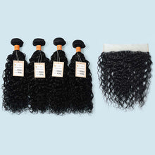 Load image into Gallery viewer, NY Virgin Hair 9a 4 Bundles Water Wave With 13x4 Lace Closure Unprocessed Human Hair Extensions Natural Black Color

