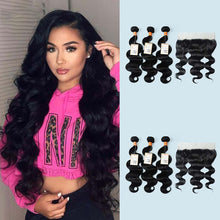 Load image into Gallery viewer, NY Virgin Hair 9a Virgin Hair Weave 3 Bundles With 13x4 Lace Frontal Closure Double Weft Body Wave
