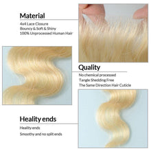 Load image into Gallery viewer, NY Virgin Hair Honey Blonde Bundles With Closure Virgin Brazilian Human Hair Bundles Body Wave Color 613 Bundles With Lace Closure - NYvirginhair
