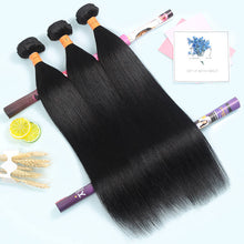 Load image into Gallery viewer, 9A Straight Brazilian Human Hair Extensions 3 Bundles With Closure 10-28 Inches
