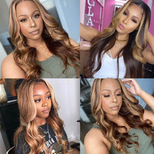 Load image into Gallery viewer, Ombre Body Wave Human Hair Wig P4 27 Highlight Transparent Lace Front Wigs
